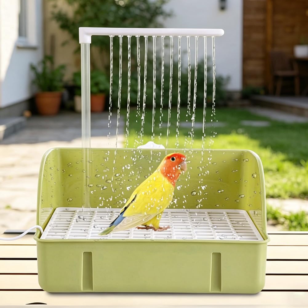 RANJIMA Vogeldusche Wellensittich, Wellensittich Dusche, USB Automatisches Vogelbad mit Wasserfall & Zirkulationshahn, Vogel Dusche, Vogel Badehaus Badewanne, für Unzertrennliche, Wellensittiche