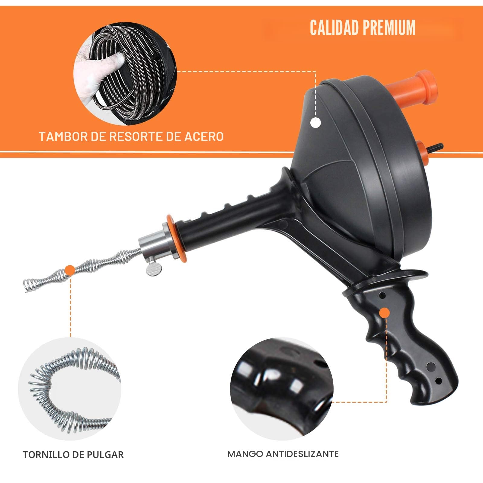 BACOENG Desatascador Tuberias Profesional 7,5 M Barrena Pesada con Adaptador de Taladro