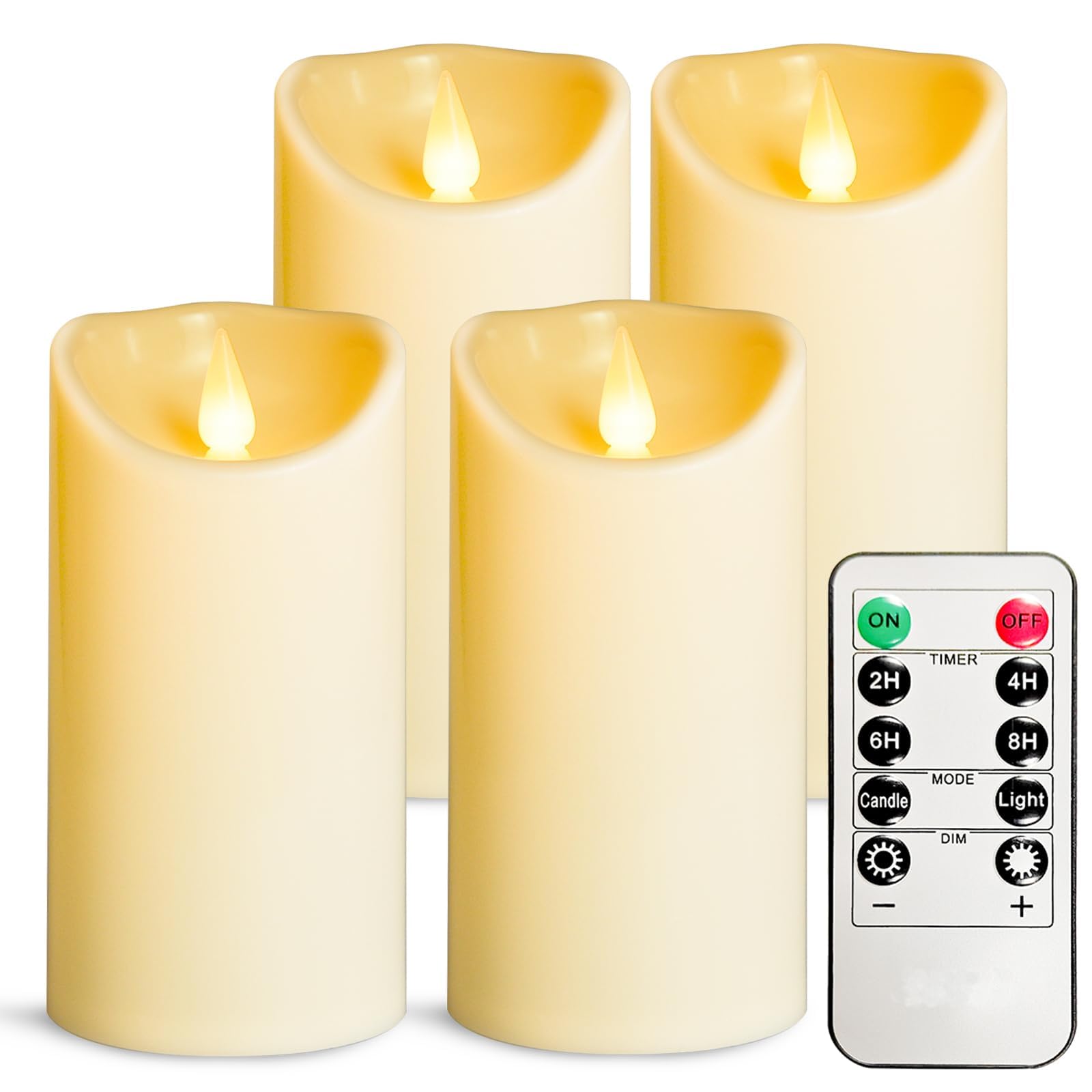 Yiwer 3Inch Flameless Led Candles - Outdoor Indoor Battery Operated Flickering Candles With Remote Timers,Won't Melt,Ivory Plastic Candle D3.15 X H6 For Party Christmas Valentine's Day(4 Pack)
