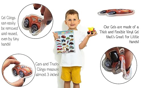 Cars Trucks & Construction Gel Window Clings For Kids - Window Stickers For Toddlers, Monster Truck Gel Clings, Window Decals Kids Jelly Reusable Sticker - Car Plane Airplane Activities (Jesplay Usa) #TOP6