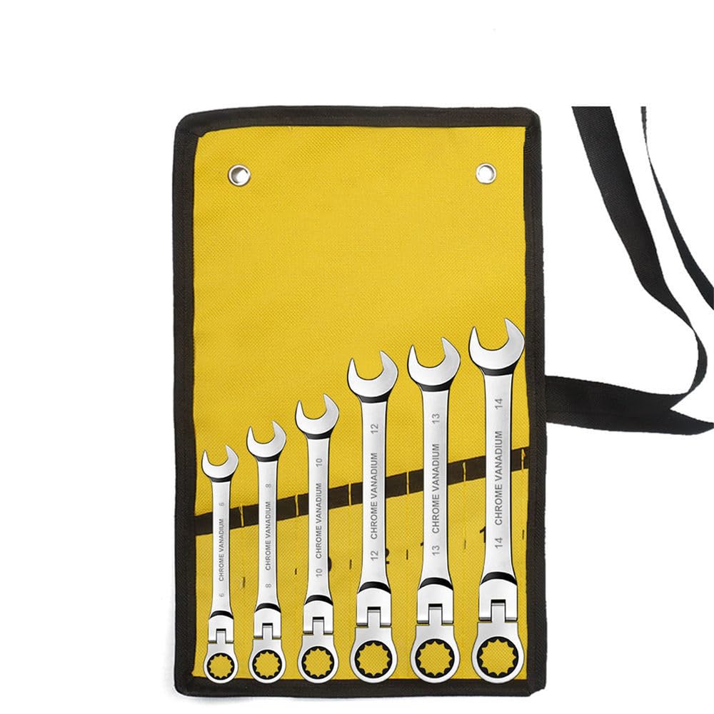 Setngb Ratchet Wrench Ratcheting Combination Wrench Set Metric Flex Head Ratcheting Wrench, Chrome Vanadium Steel Spanner With Bag,,6Pcs
