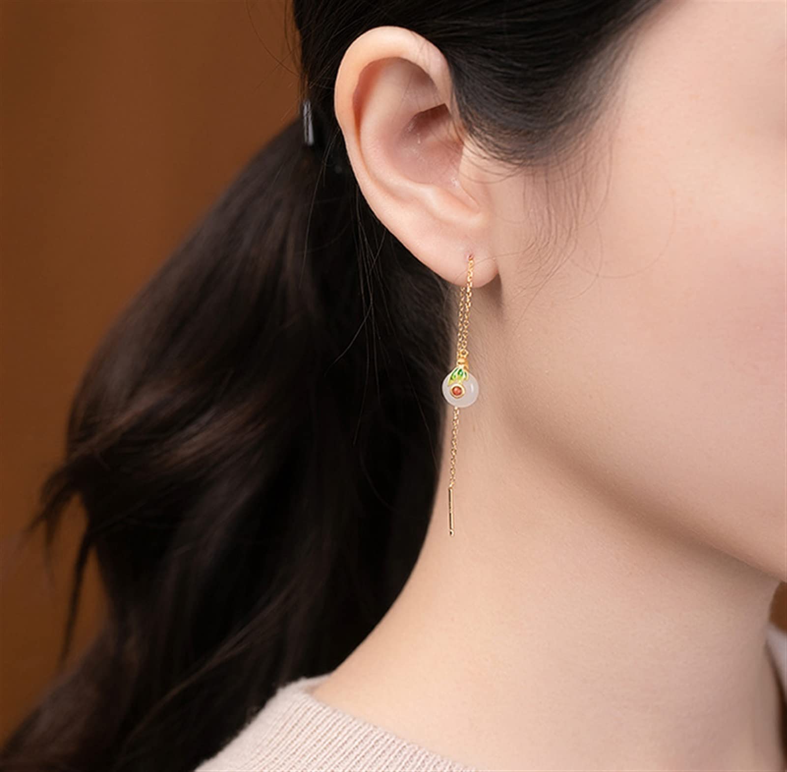 Orecchini in argento S925 placcato oro con ciondolo in giada Hetian Hetian, set di braccialetti, per fidanzata, regalo