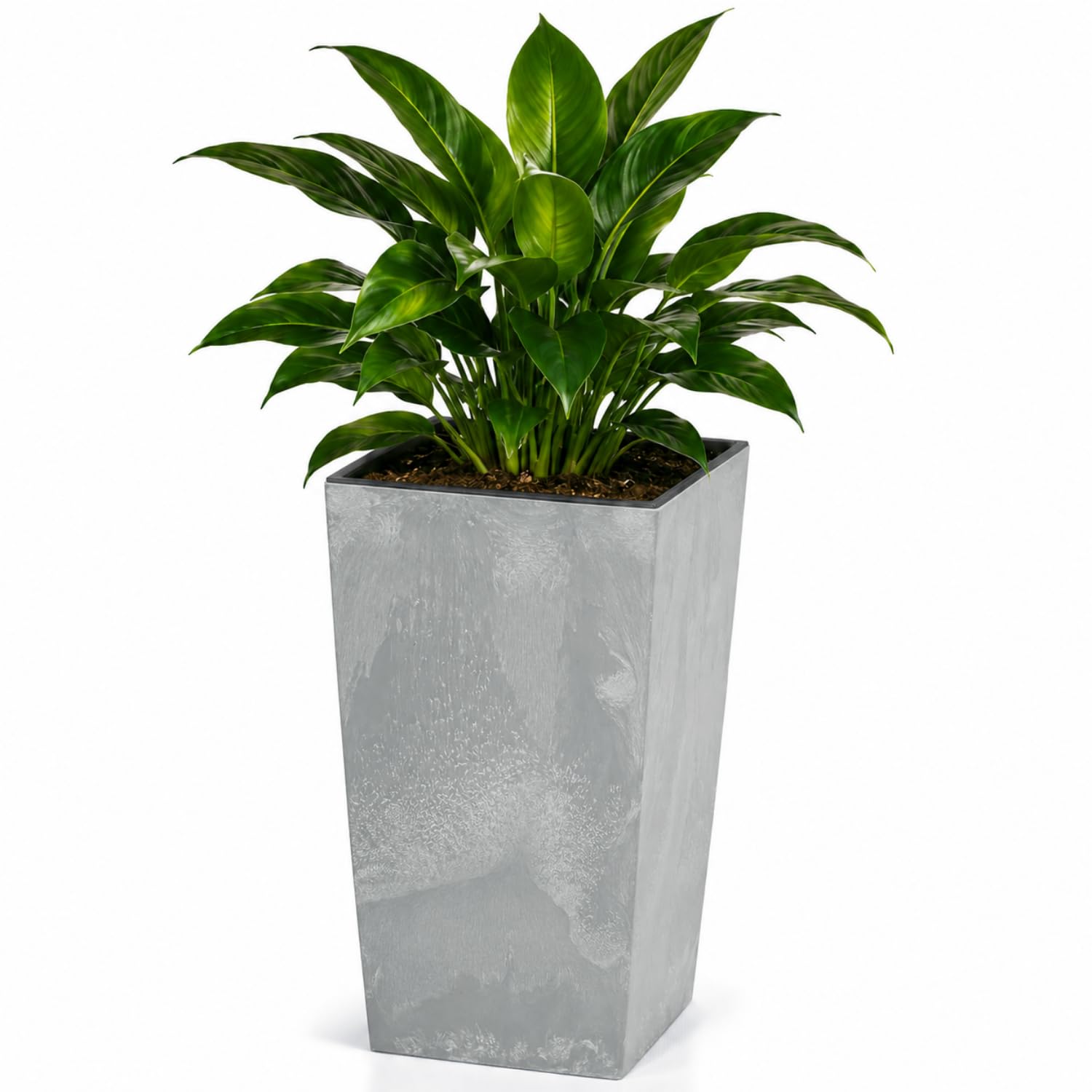 Deuba Grey Deuba® 91Litre Square Concrete Effect Plant Pot | 40X40x75cm Textured Look | Including Shelf Insert | Weatherproof Uv Resistant Garden Patio Flower Planter Box |