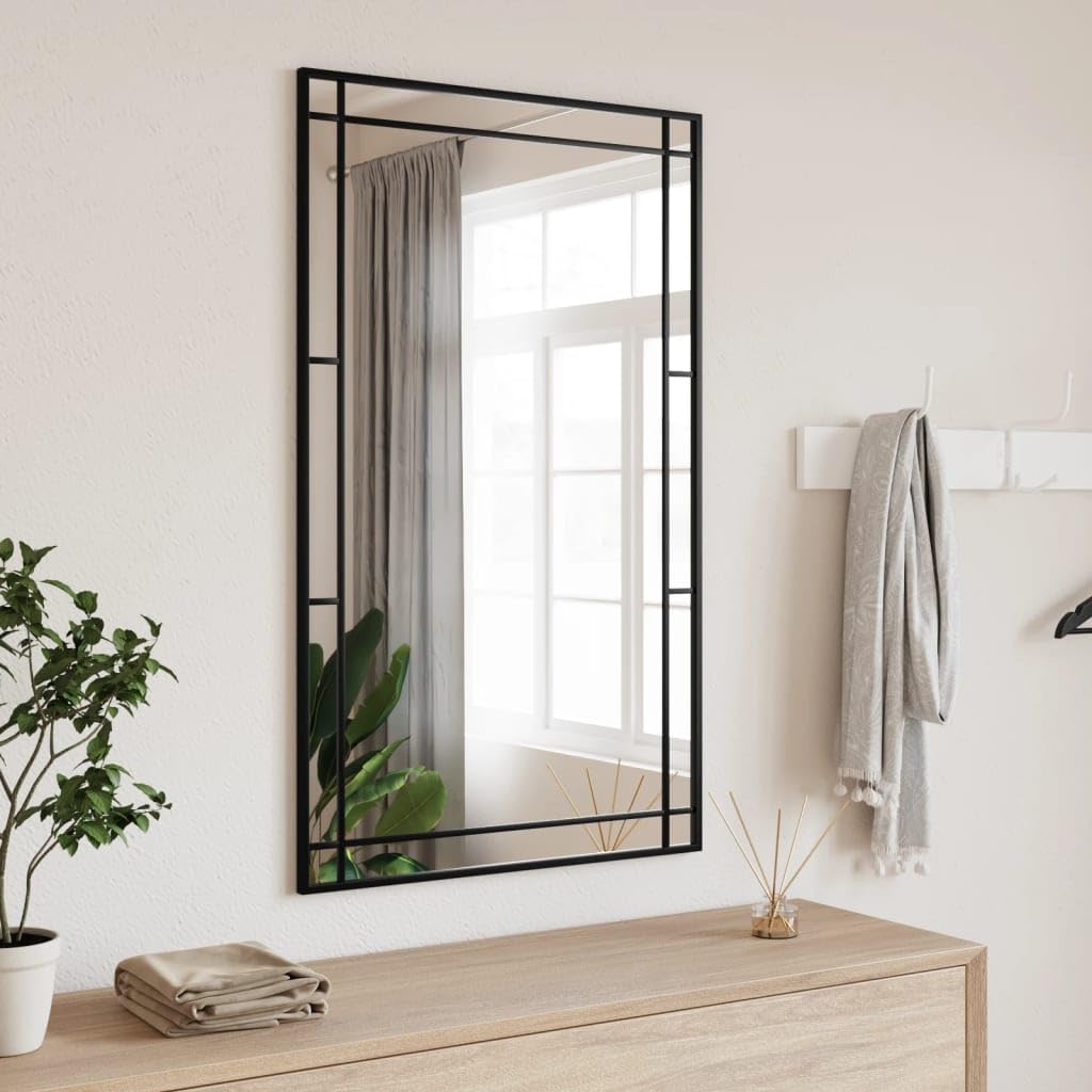 vidaXL Espejo de Pared Rectangular, Espejo con Marco, Espejo Colgante, Decoración para Dormitorio Pasillo Salón Baño Recibidor, Hierro Negro