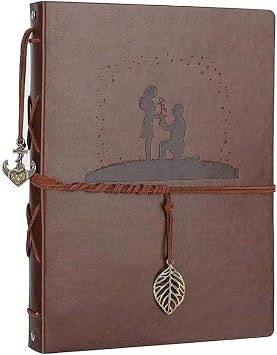 AIOR Scrapbook Album 11 x 8.3 Inches 60 Black Pages Leather Scrapbook Photo Album Vintage Photo Scrapbook DIY Memory Book for Wedding Anniversary Birthday Valentines Gifts