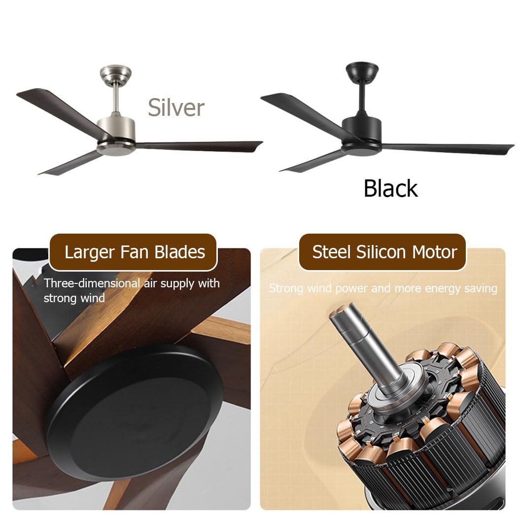 Ventilatore da Soffitto con 3 Pale Senza Luce, Telecomando, 6 velocità, Ventilatore Silenzioso Reversibile - Montaggio A Soffitto(Black,42IN/102CM)