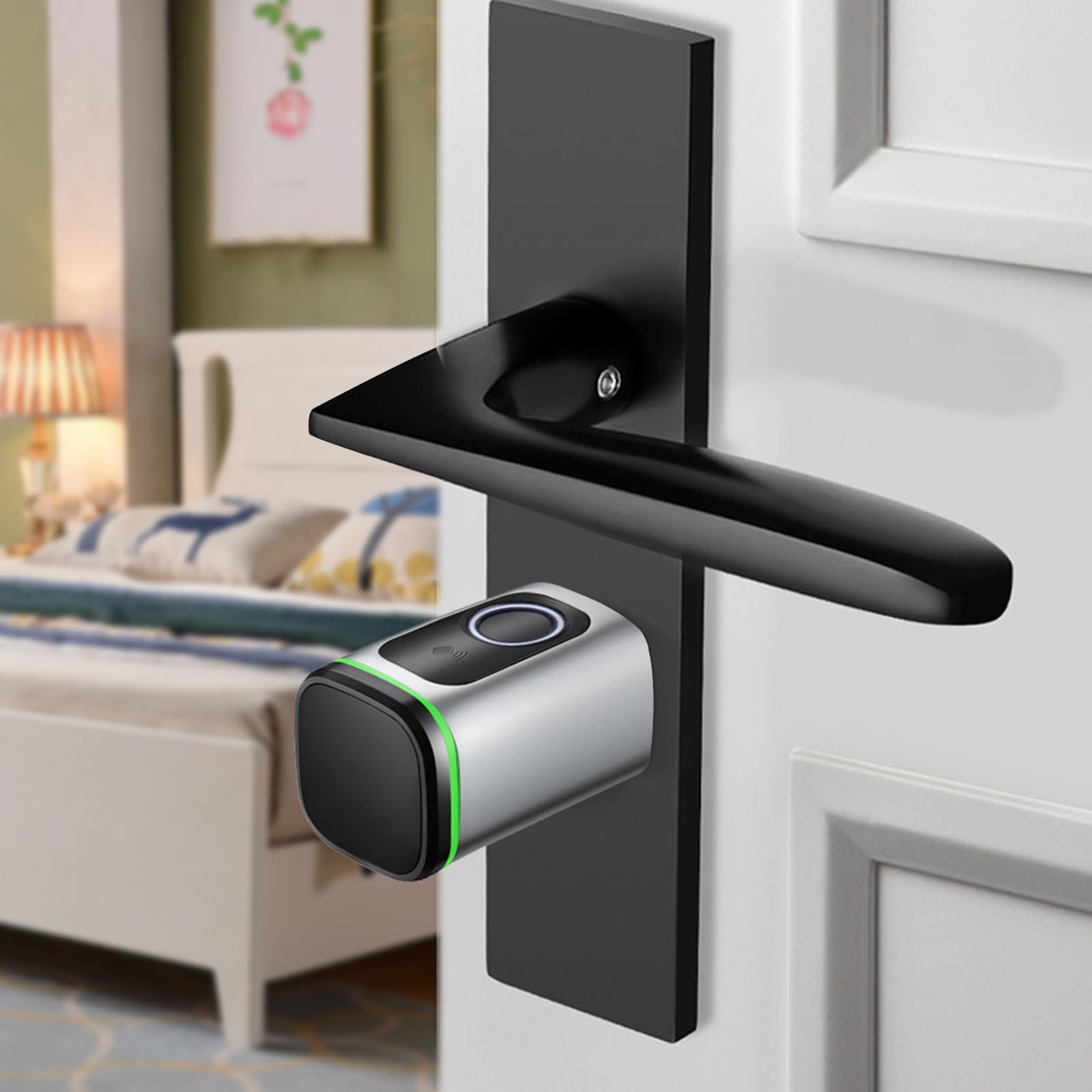 Türschloss Fingerabdruck, 60mm Smart Lock, Fingerprint Türschloss Zylinder Elektronisches Haustür mit Vier Arten der Öffnung, Elektronisches Türöffner Haustürschloss, Silber, für Wohnung, Hotel, Haus
