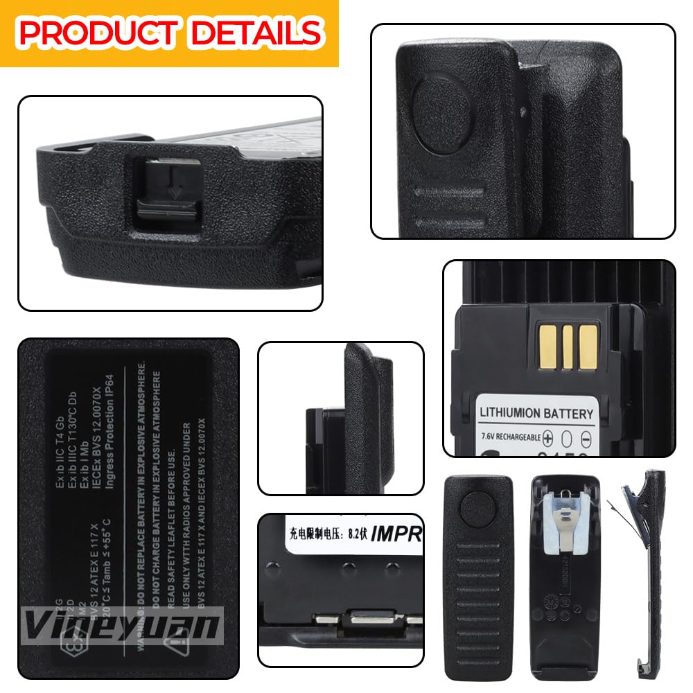 NNTN8359A IMPRES ATEX Battery 7.6V 2075mAh With Belt Clip For Motorola Two-Way Radios