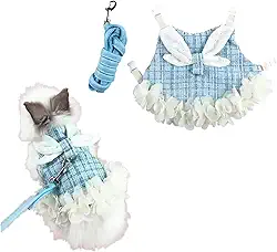 Conjunto de arnês e guia de furão de coelho para coelhos, roupas de coelho para coelhos, roupas de vestido de porquinho-da-índia para gatinho, furão, chihuahua, cachorrinho, mini cachorro e pequenos animais (P, azul)
