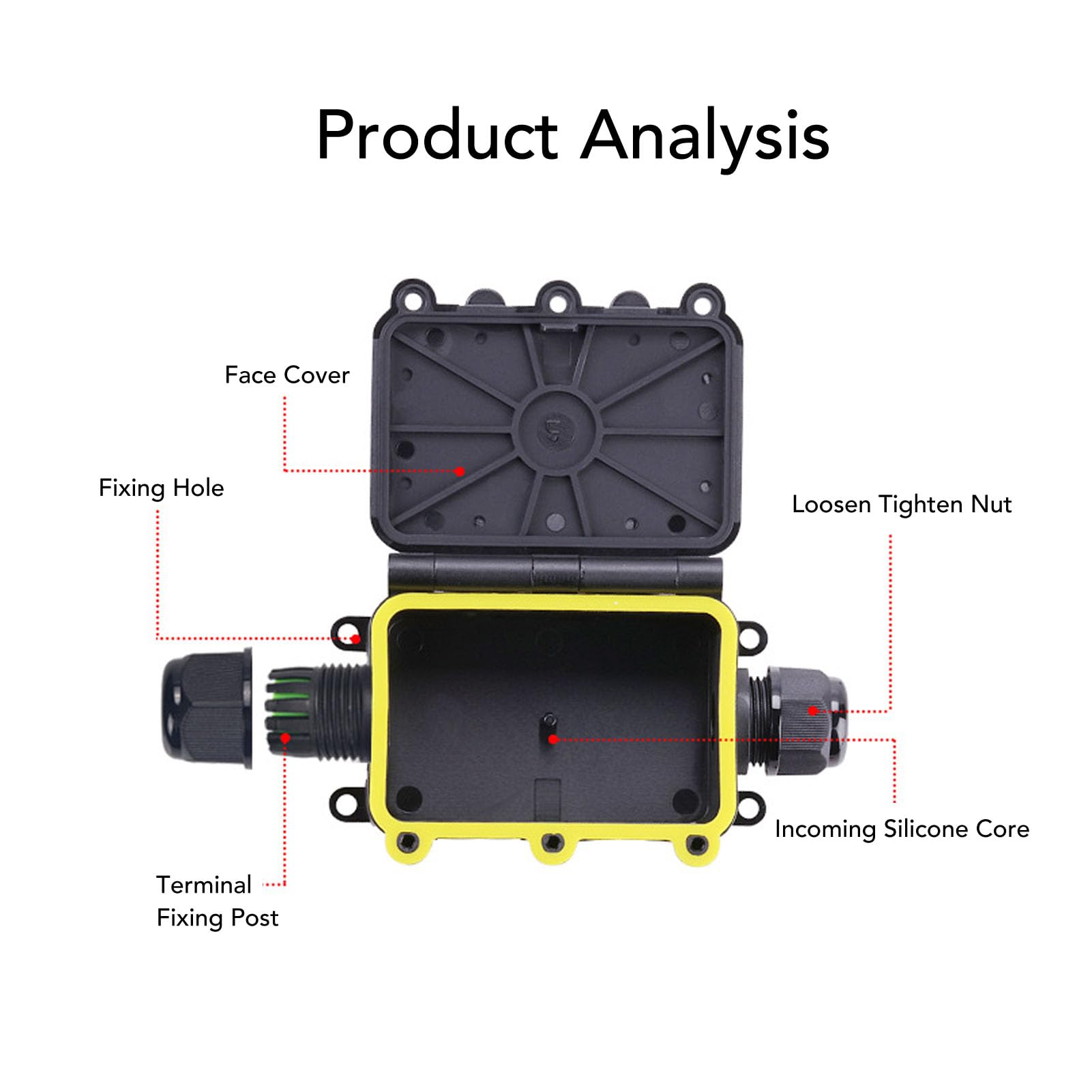 4 Way Weatherproof Junction Box, IP68 External Electric Power Cord