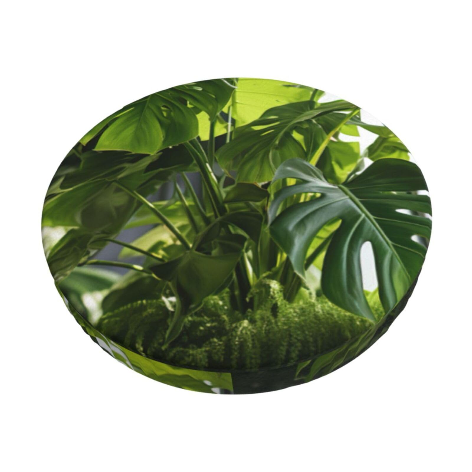 FBGHHTY Monstera Deliciosa Banana Palm Print Round Bar Chair Cushion Cover Washable Circular Seat Protector Dining Room Kitchen