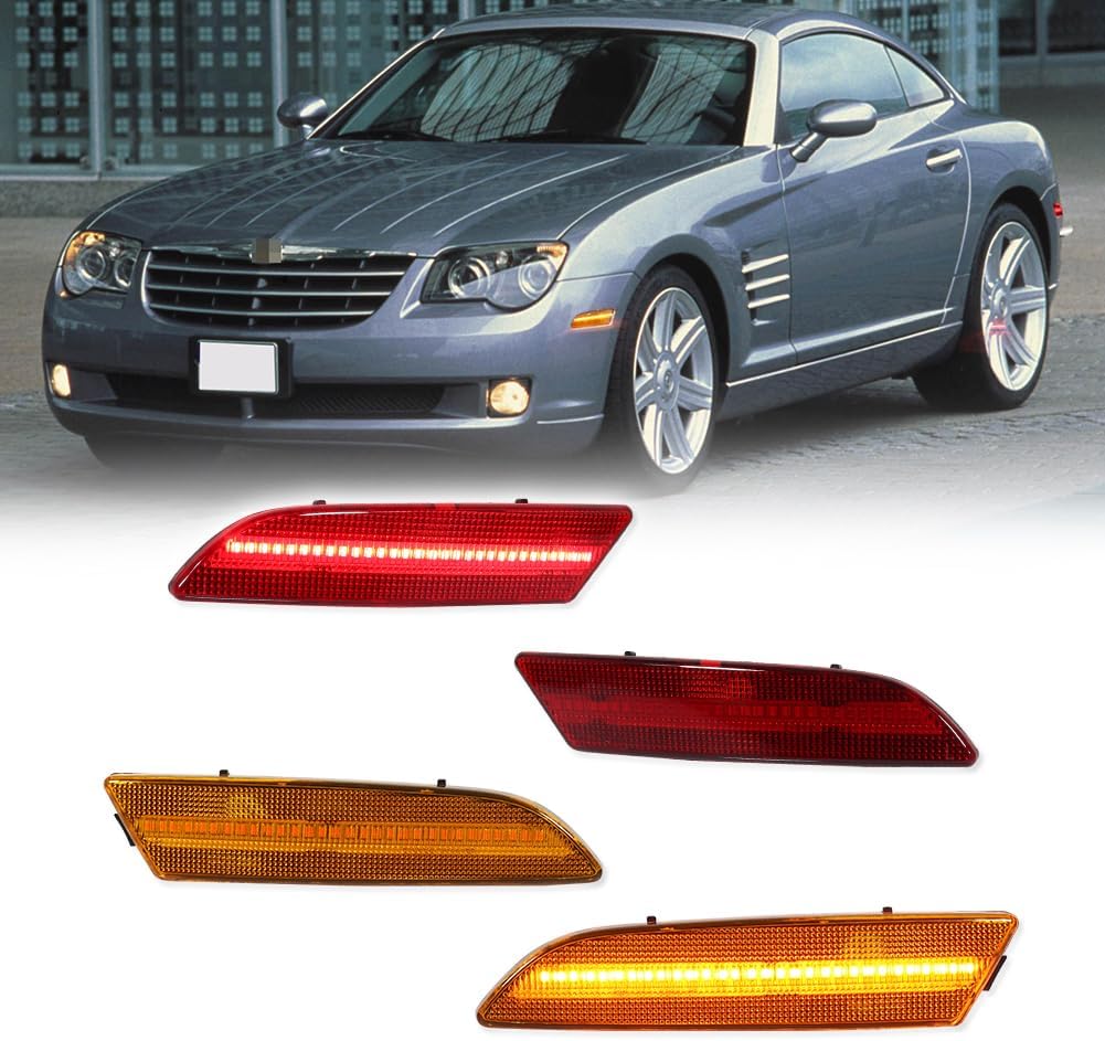 Front Amber Lens & Rear Red Lens Bumper Side Marker LED Light Compatible with 2004 2005 2006 2007 2008 Chrysler Crossfire, pack of 4