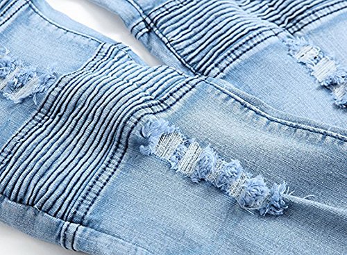 Qazel Vorrlon Biker Fashion Blue Jeans Ripped Jeans Slim Fit Pants Stretch Jeans 1023-Blue,Size 36 - Thumbnail 4