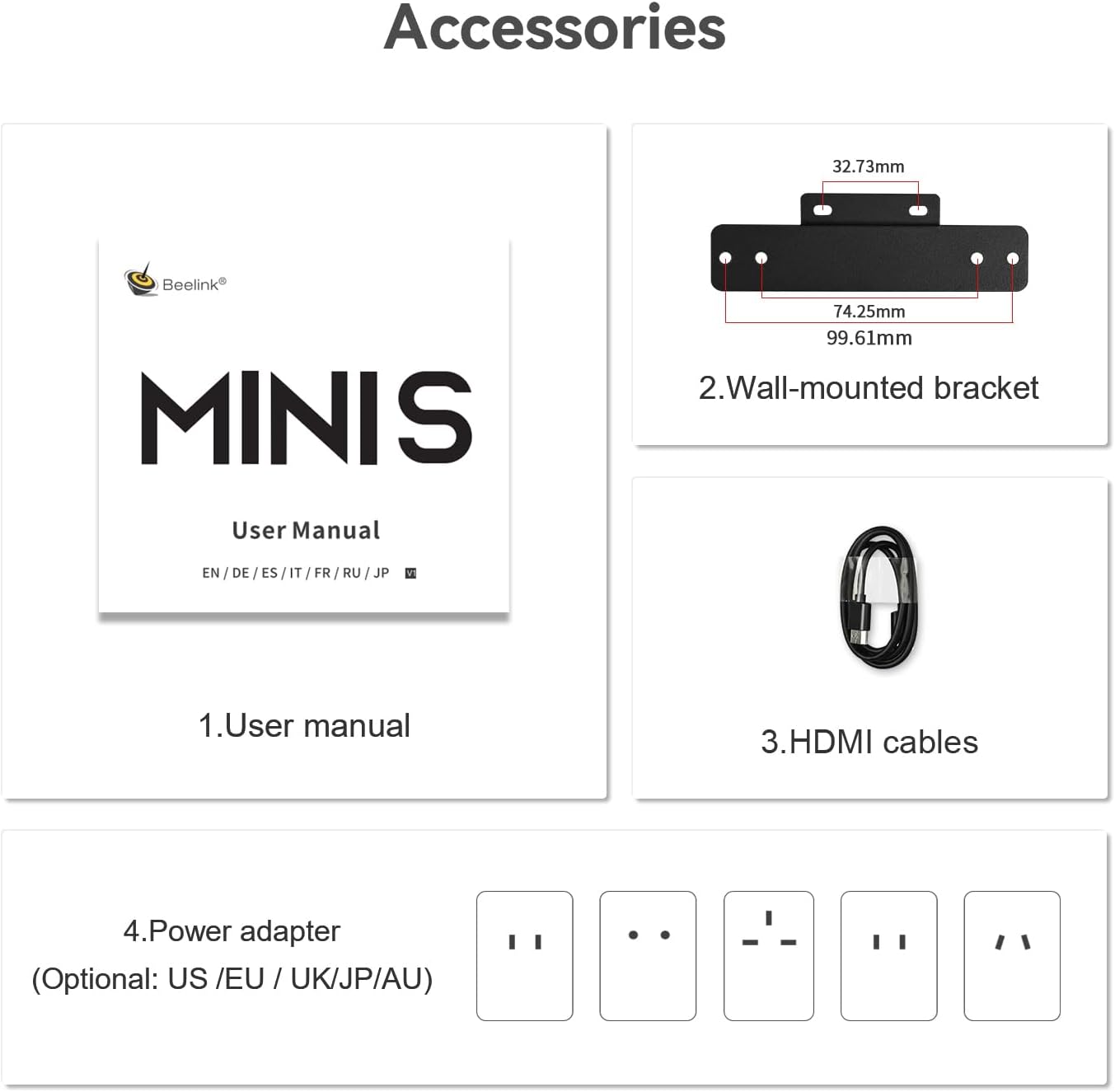 Included accessories for Beelink MINI S12 Mini PC.