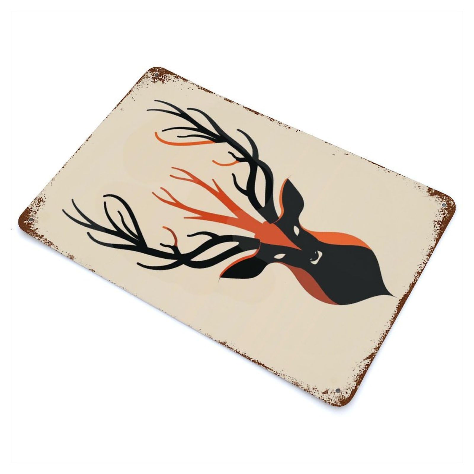 Abstract Deer Vector Portrait with Bold Antlers Rust Effect Tin Sign 11.8"x7.9", Vintage Wall Decor for Garage, Pub Or Kitchen