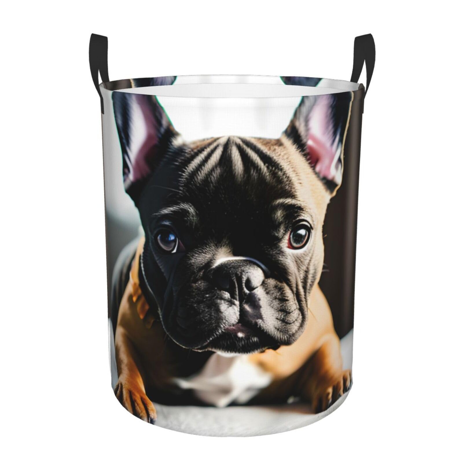 S Collapsible Laundry Hamper Round French Bulldog Print Storage