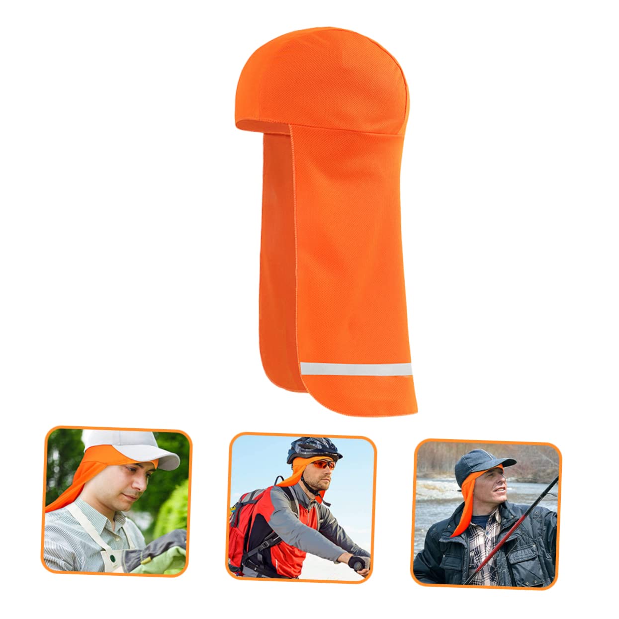 Mikikit Elastic Sun Shade Hat Reflective Strip Cycling Cap Cooling Skull Caps for Men Outdoor Use Orange