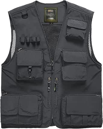 Flygo men's casual outdoor work safari vest jacket multi pockets