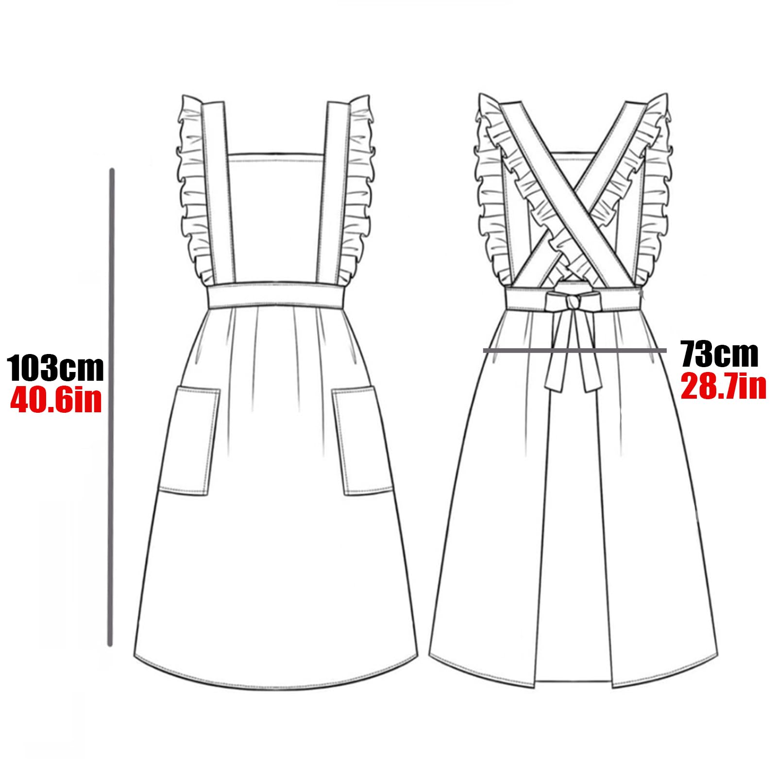 Fartuch Damski, Regulowany Fartuch Z Falbanką, Z 2 Kieszeniami, Do Gotowania, Ogrodu, KawiarniWhite,One Size
