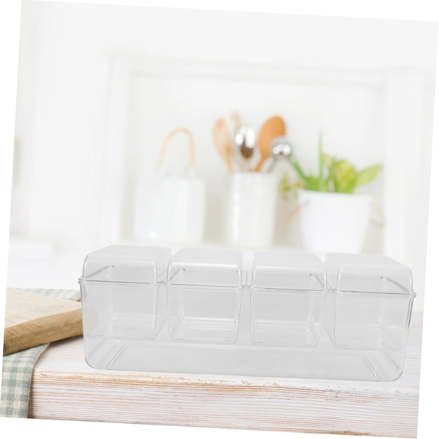 Cabilock 1set Chilled Condiment Server with Tongs and Forks Multi-compartment Refrigerator Organizer for Fruits and Salads Clear Condiment Dispenser with Removable Ice Tray for Home and