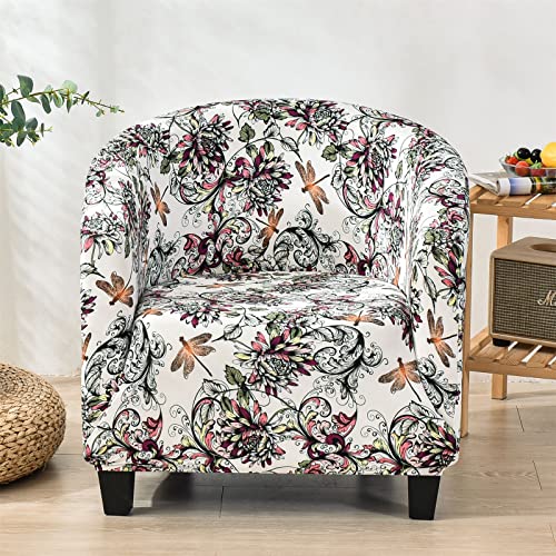 Mifxin Club Chair Slipcover Stretch Tub Chair Cover 1 Piece Spandex Soft Armchair Slip Cover Removable Washable Arm Chair Couch Sofa Furniture Protector For Living Room Hotel (Floral A) #TOP1