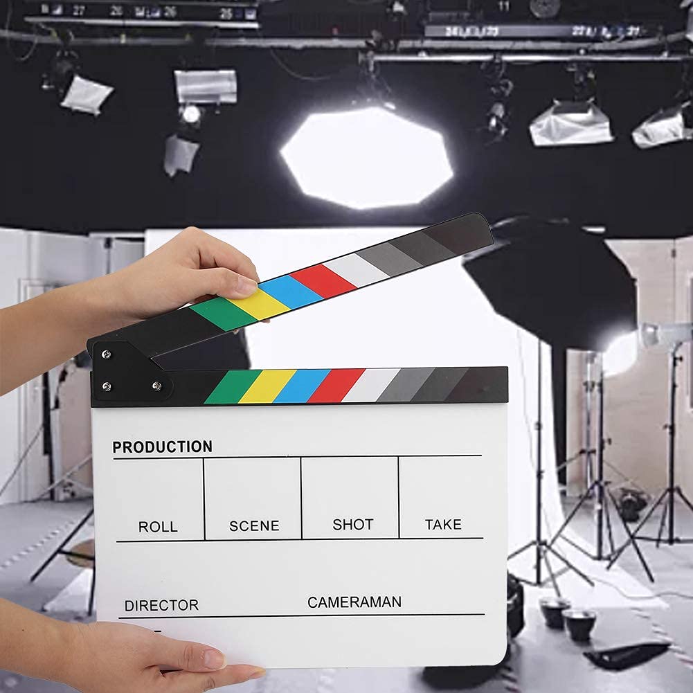 Clap de Réalisateur en Plastique Acrylique 30 x 25 cm - Clap Professionnel pour Tournage Film Vidéo - Accessoire Cinéma Directeur Technique