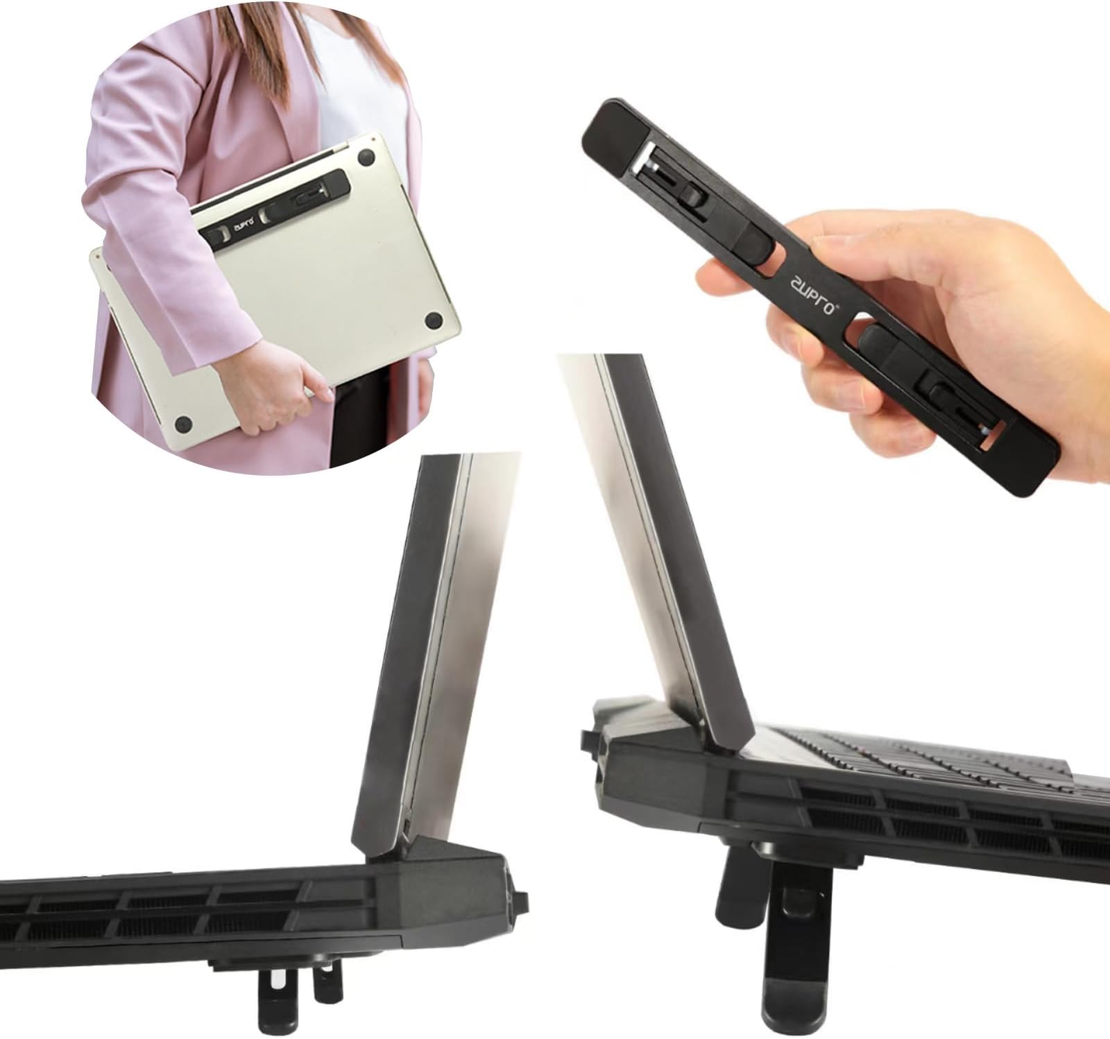 Zupro Laptop Feet,2024 New Model Laptop Stand,Self-Adhesive Foldable Adjustable Heights,Invisible Aluminum Lightweight Notebook Keyboard Riser,Compatible with 10 to17 inch Notebook Computer.(Black)