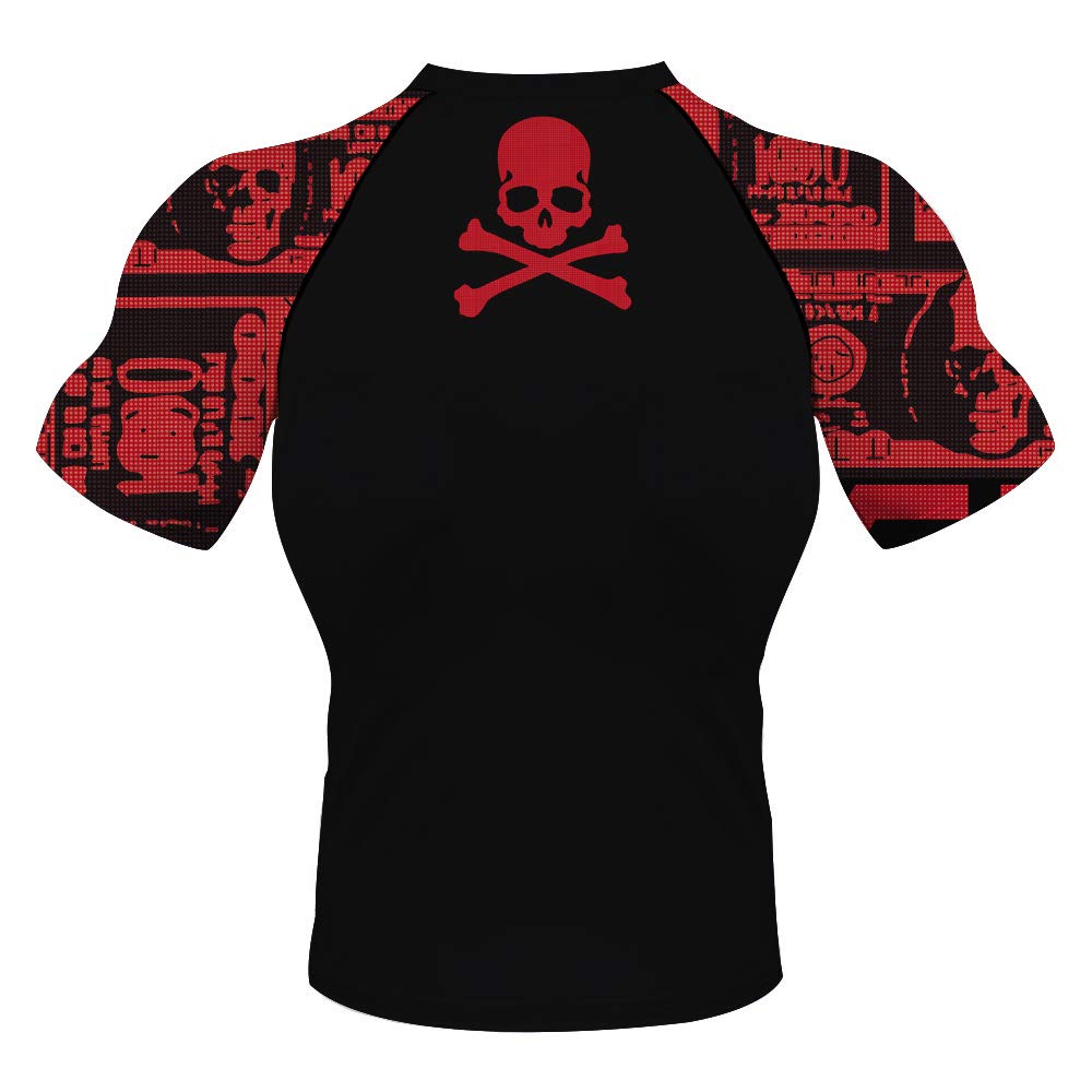 CHOO Men's Pirate Skull Technical Diving Rash Guard Sun Protection Shirt Baselayer for Running,Large