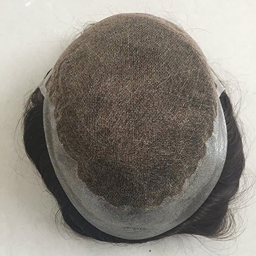 Mens Toupee Foryang Lace With Skin Human Hair Pieces Toupee Hair Replacement System For Men 8x10 Dark Brown Color #2
