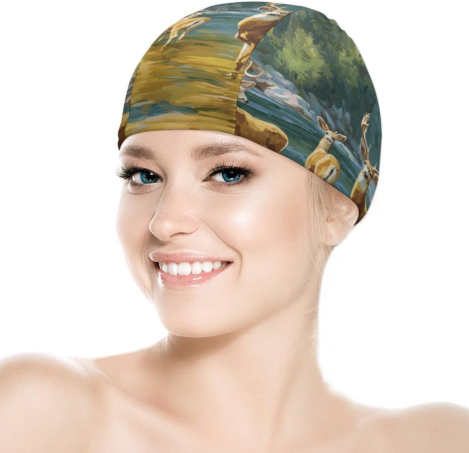 Deer River Mountain Spring Forests Womens Swim Cap for Men Adult Swimming Hat Curly Short Medium Long Hair