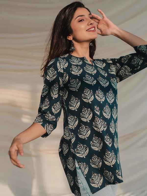 Image of Dream Beauty Fashion Women's Printed Tunic Top /Short Kurti with Long Sleeve V-Neck -23 inch Inches (Tunic-Top)