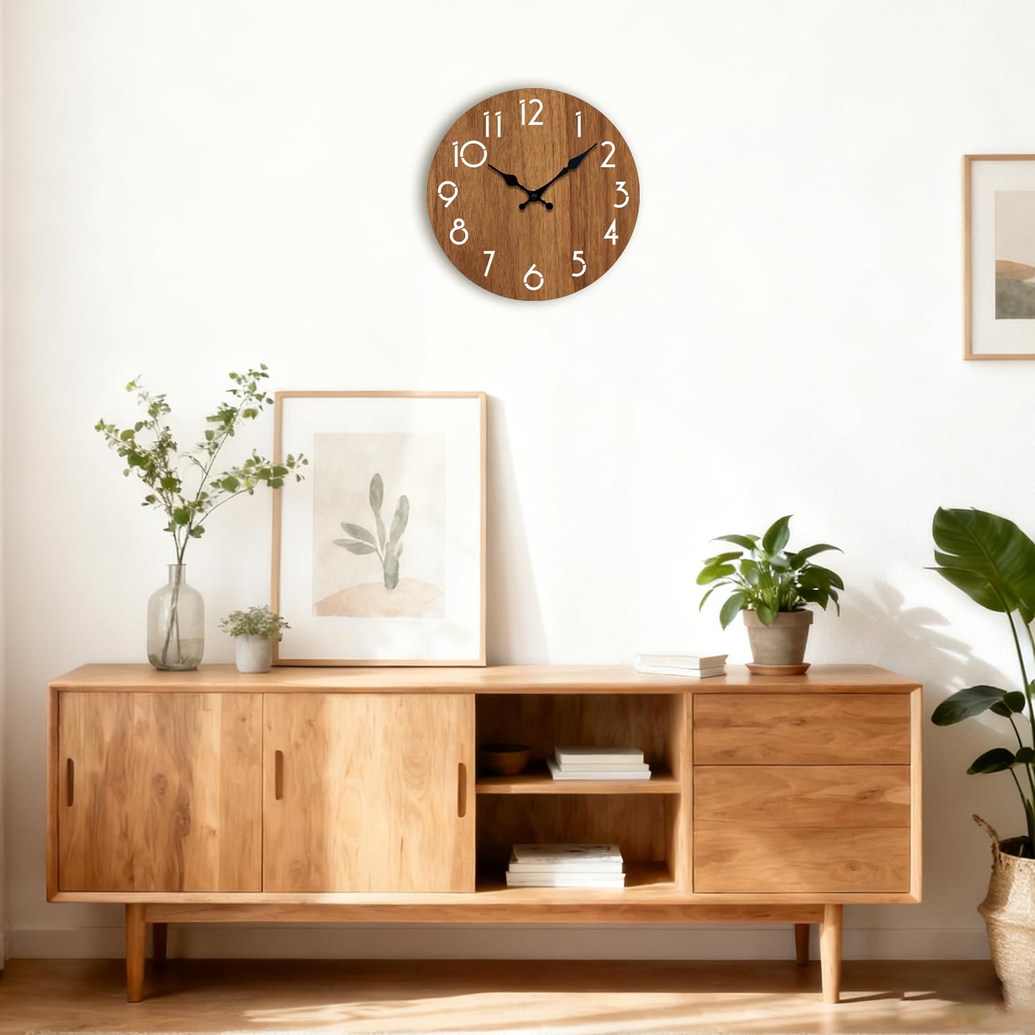 Reloj de pared, moderno, funciona con pilas, silencioso, sin tictac, decorativo para sala de estar, oficina, hogar, escuela, 12 pulgadas (marrón)