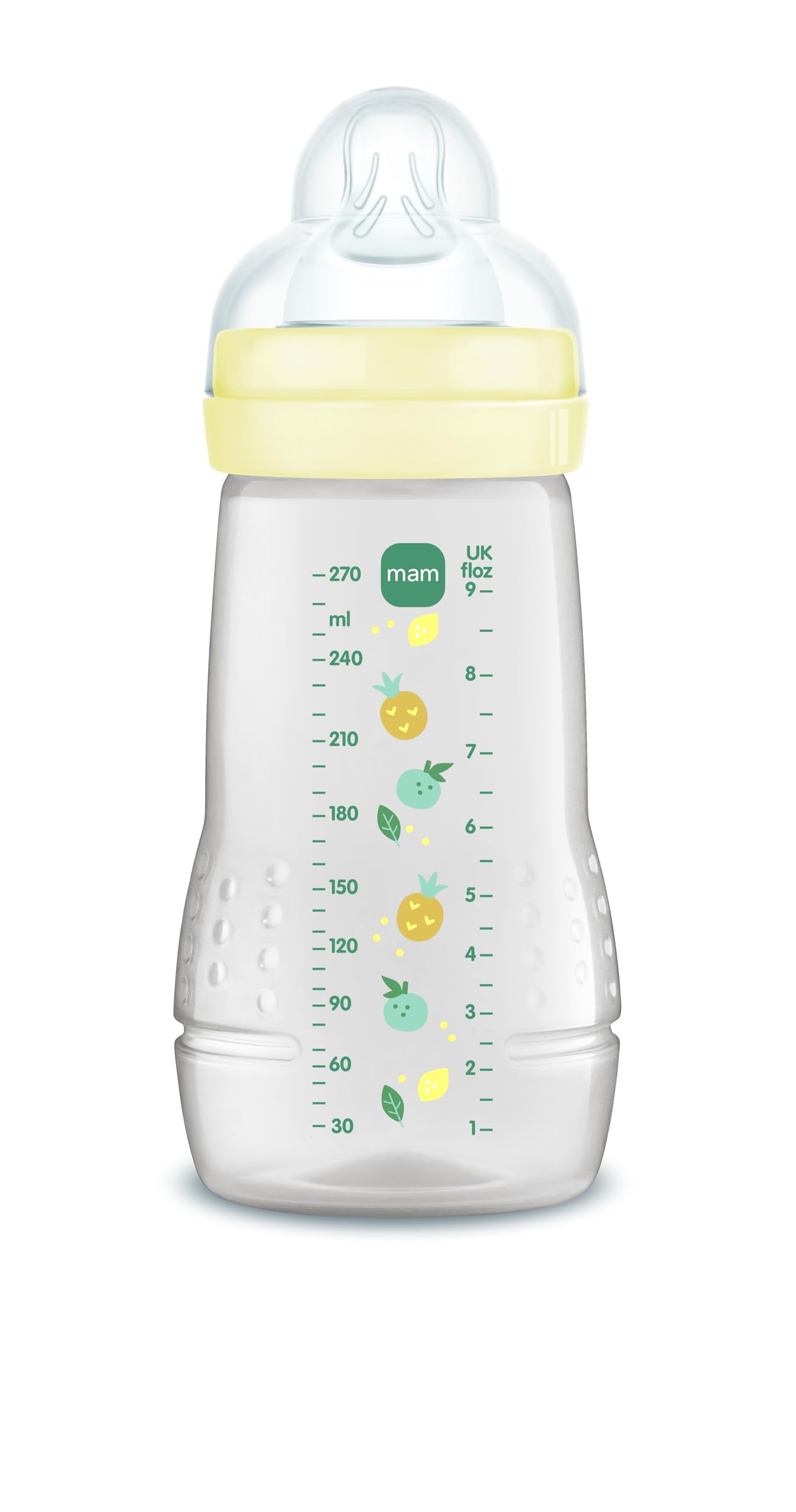 MAM Baby Bottle, 2-4 Months, 270 ml, with Teat 2 Medium Flow Silicone Easy Acceptance, Easy to Hold, Easy to Clean, MAM Easy Active, Bright Neutral, Pack of 1