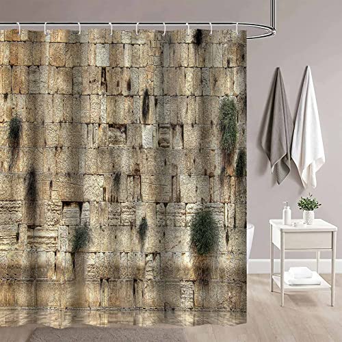 Paeot Western Wall Shower Curtain, Ancient Jerusalem Stone Wall Bathroom Curtain,72X72 Inches East Orient Israel Architecture Art Shower Curtains Set With 12 Hooks Ylyypa92 #TOP1