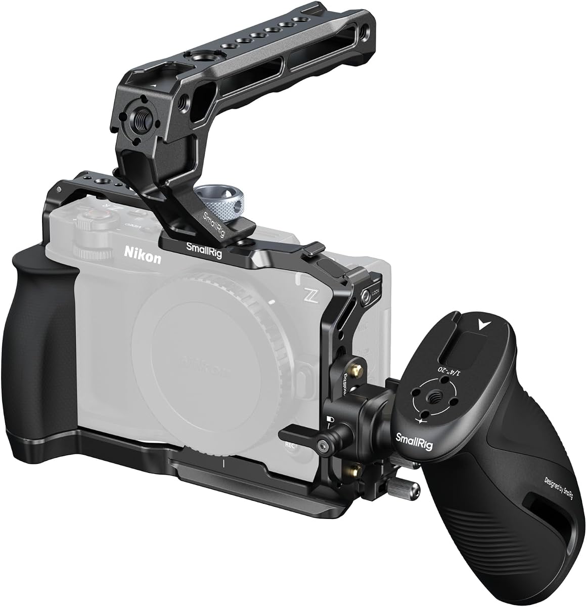 Kit de jaula para cámara SmallRig ZR para Nikon ZR, jaula completa con manija lateral giratoria de riel NATO, manija superior para ARRI y abrazadera de cable para HDMI, zapata fría incorporada y placa de liberación rápida para Arca - 5468