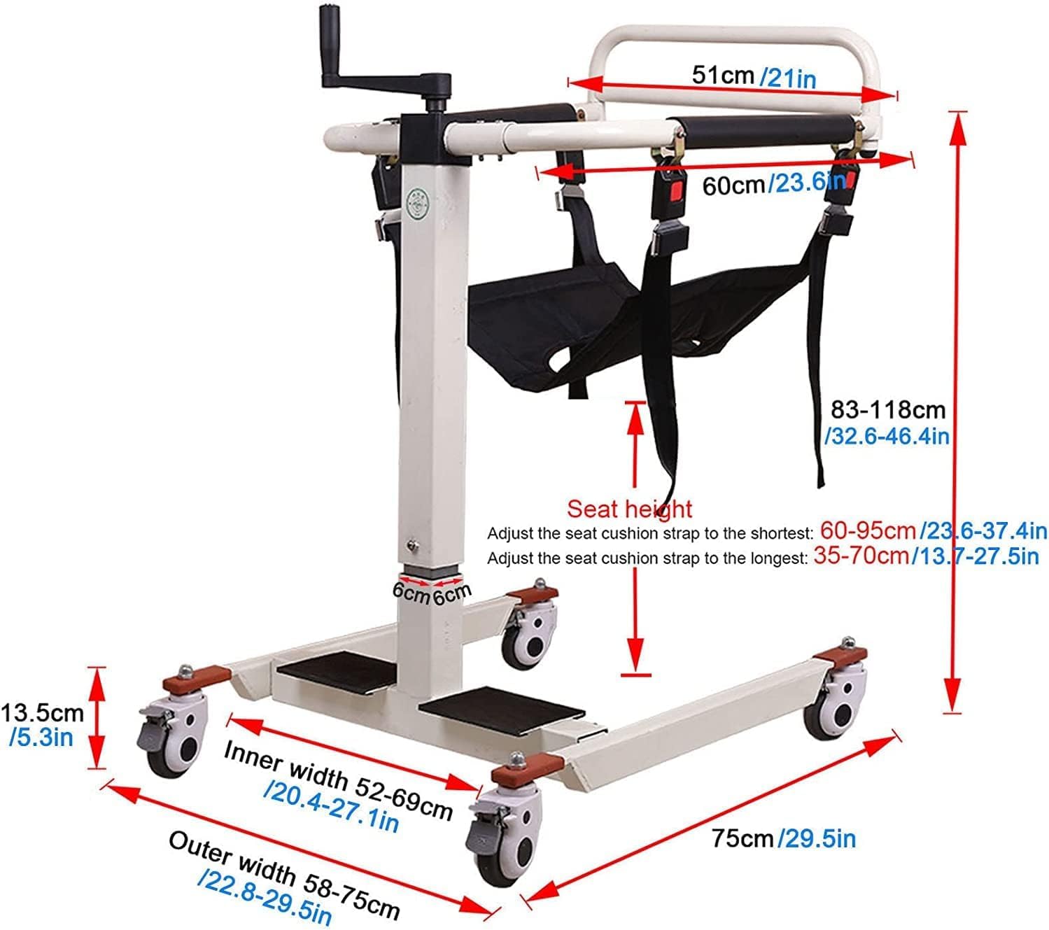 Silla de transferencia y elevador de pacientes 4 en 1 portátil para hogar y coche | Silla grúa elevadora para levantar personas mayores o discapacitadas | Ayuda de movilidad multifuncional (Básico)