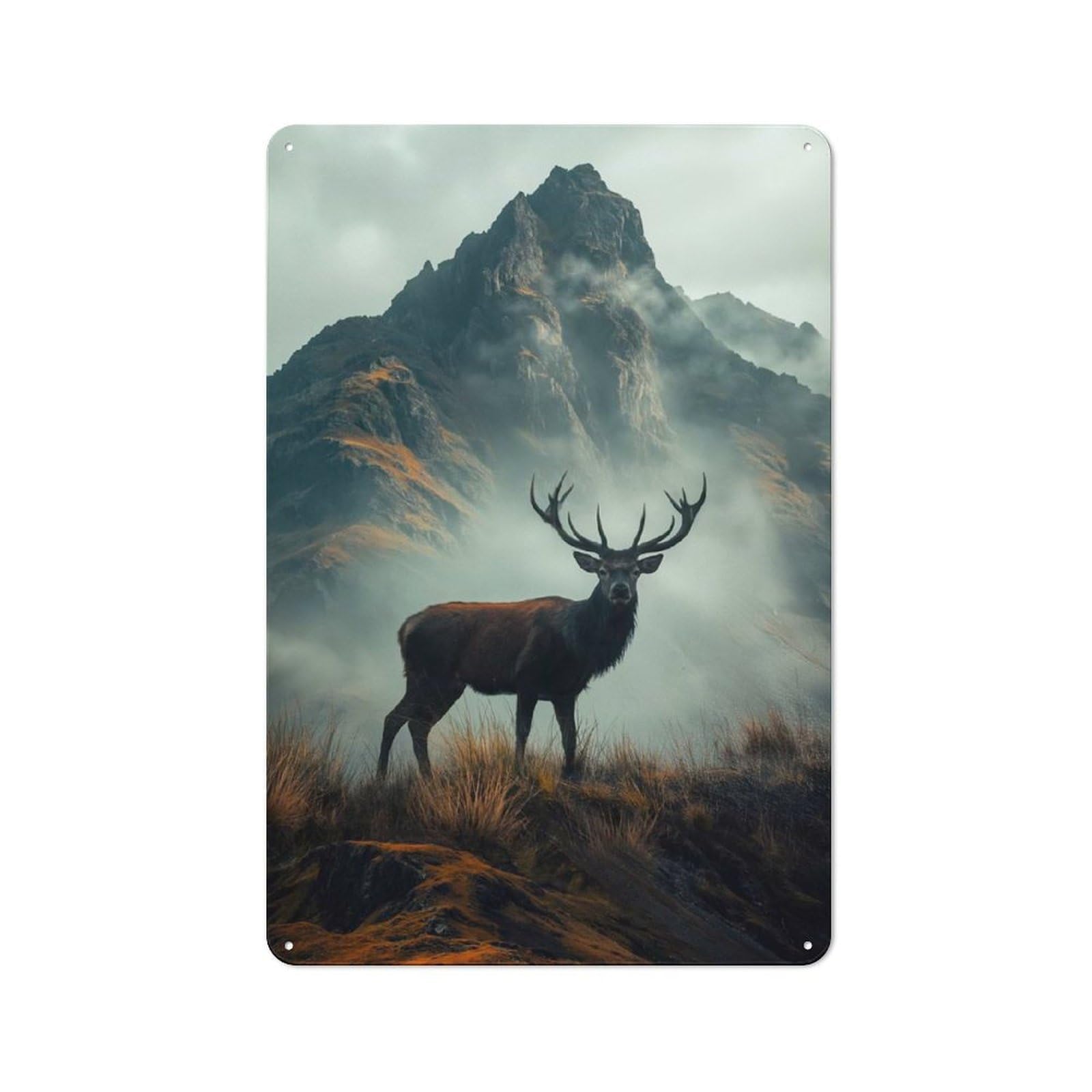 Majestic Stag in Misty Mountains Vintage Tin Sign 30x20cm for Café Or Restaurant, for Café Owners And Decorators, for Retro Home Interiors