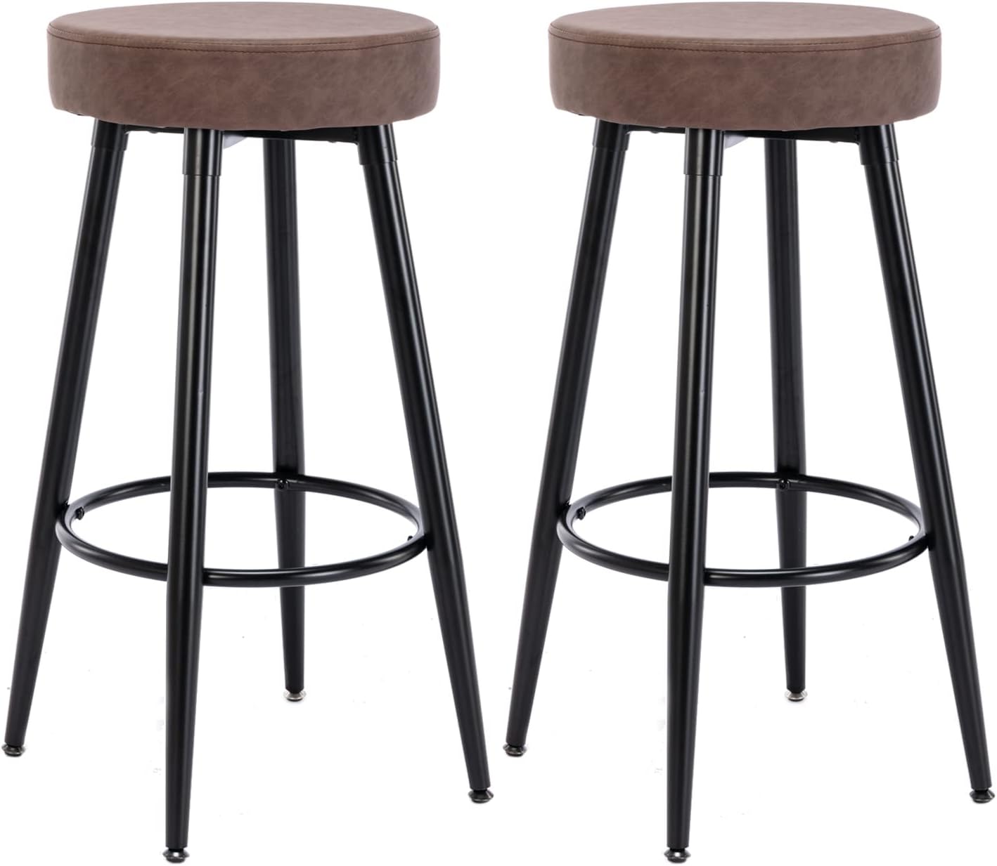 Goujxcy Modern Round PU Leather Bar Stools, Set of 2