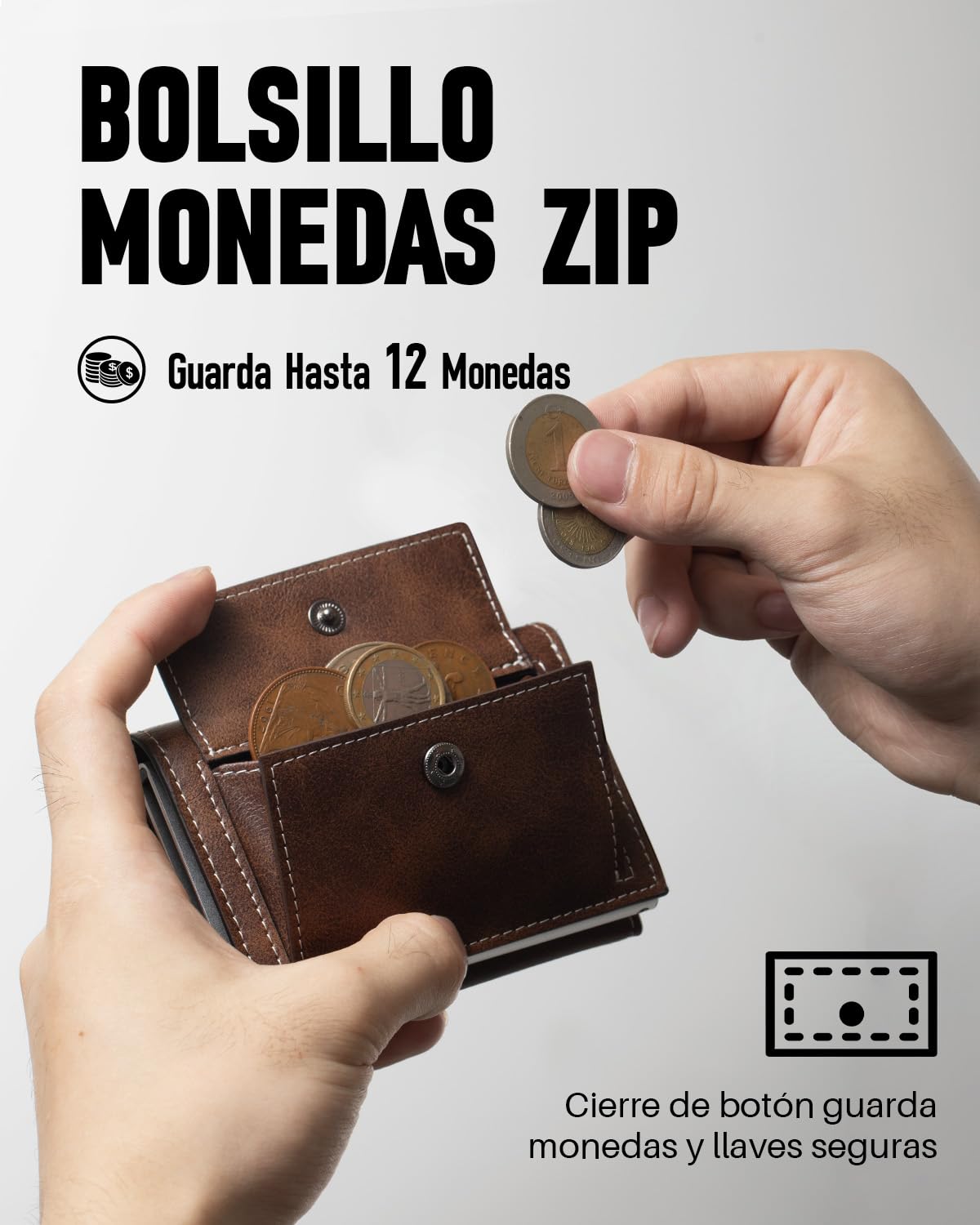 Cartera Pop Up para Hombre con Monedero, Cartera Trifold con Ventana para ID, Tarjetero Inteligente con Bloqueo RFID y 6 Ranuras para hasta 11 Tarjetas (Marrón)