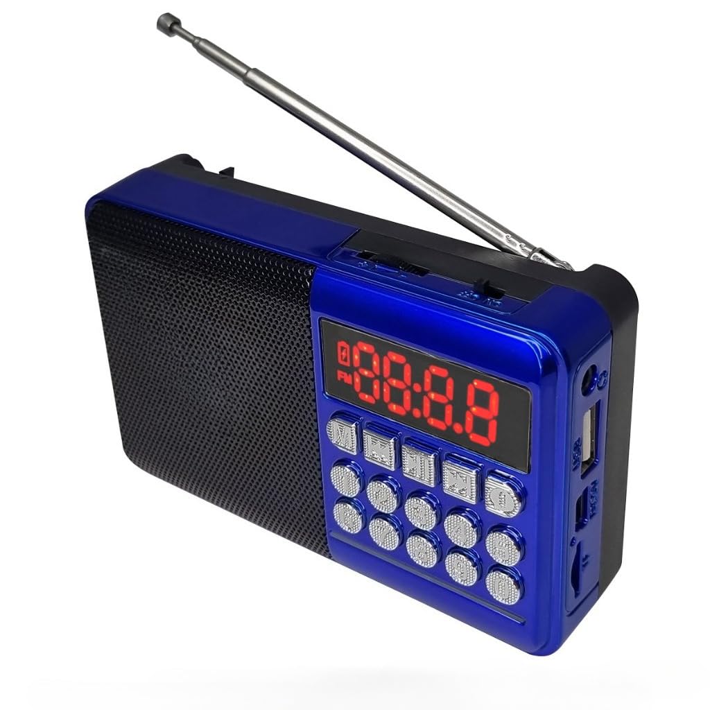 mini Rádio Fm Portátil Bluetooth com Display digital Entrada Usb SD(Azul)