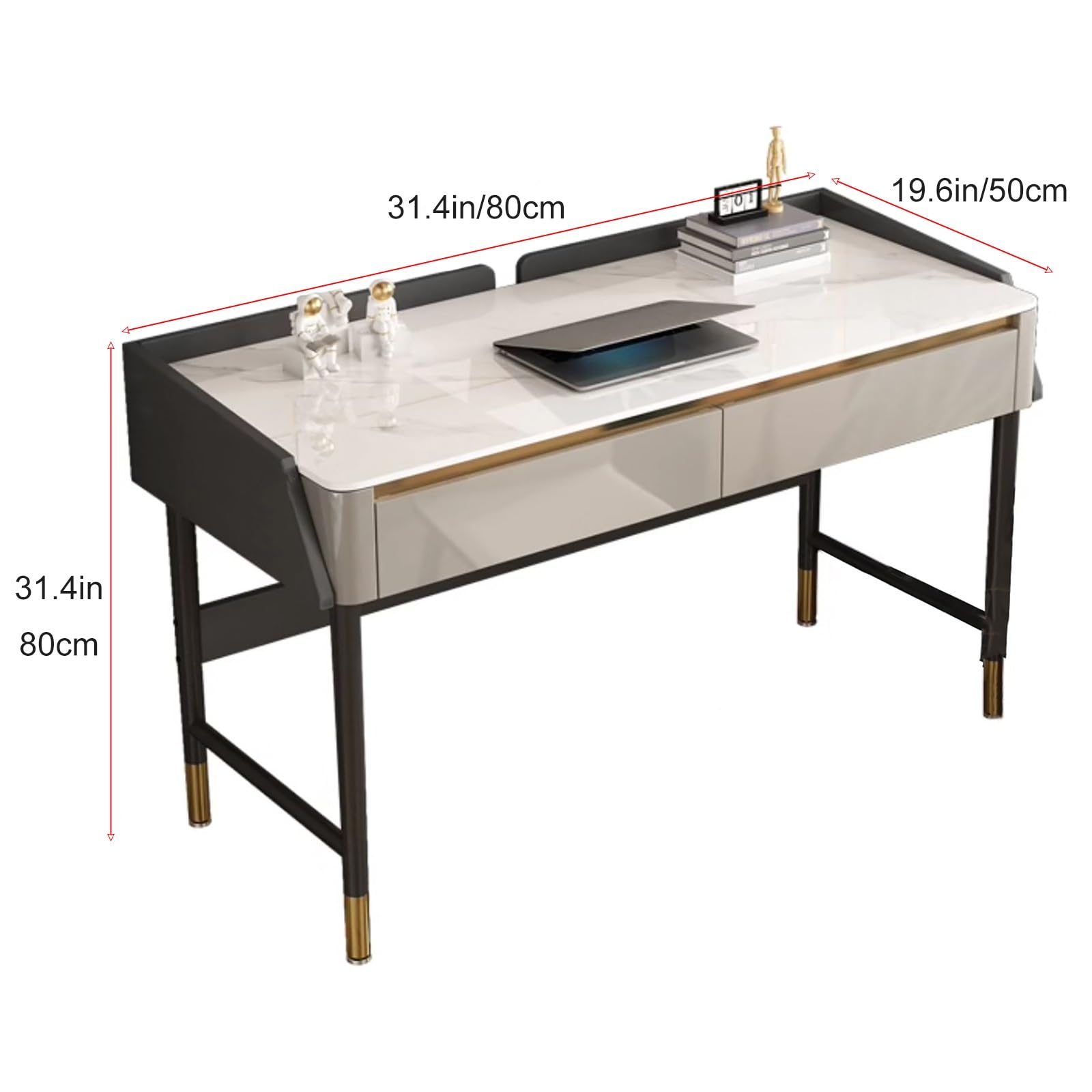 Scrivania da gioco moderna bianca con 2 cassetti, elegante tavolo segretario per casa, ufficio e camera da letto, 80 cm, design versatile per giochi e lavoro