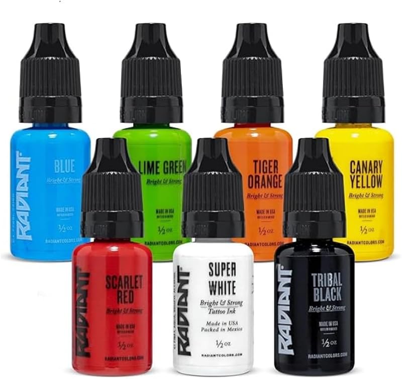 Radiant Colors Tinta para tatuagem, conjunto com 7 cores primárias, 15 mL cada, fabricação nos EUA