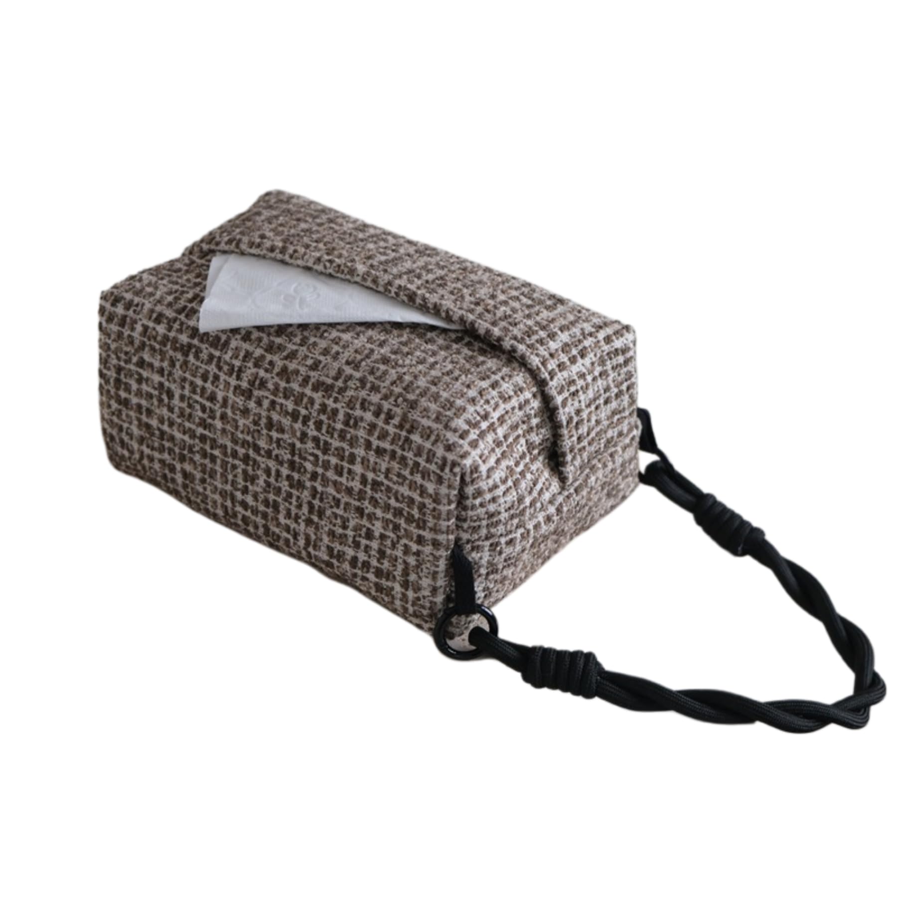 Hanging Tweed Fabric Tissue Box Holder with Lanyard