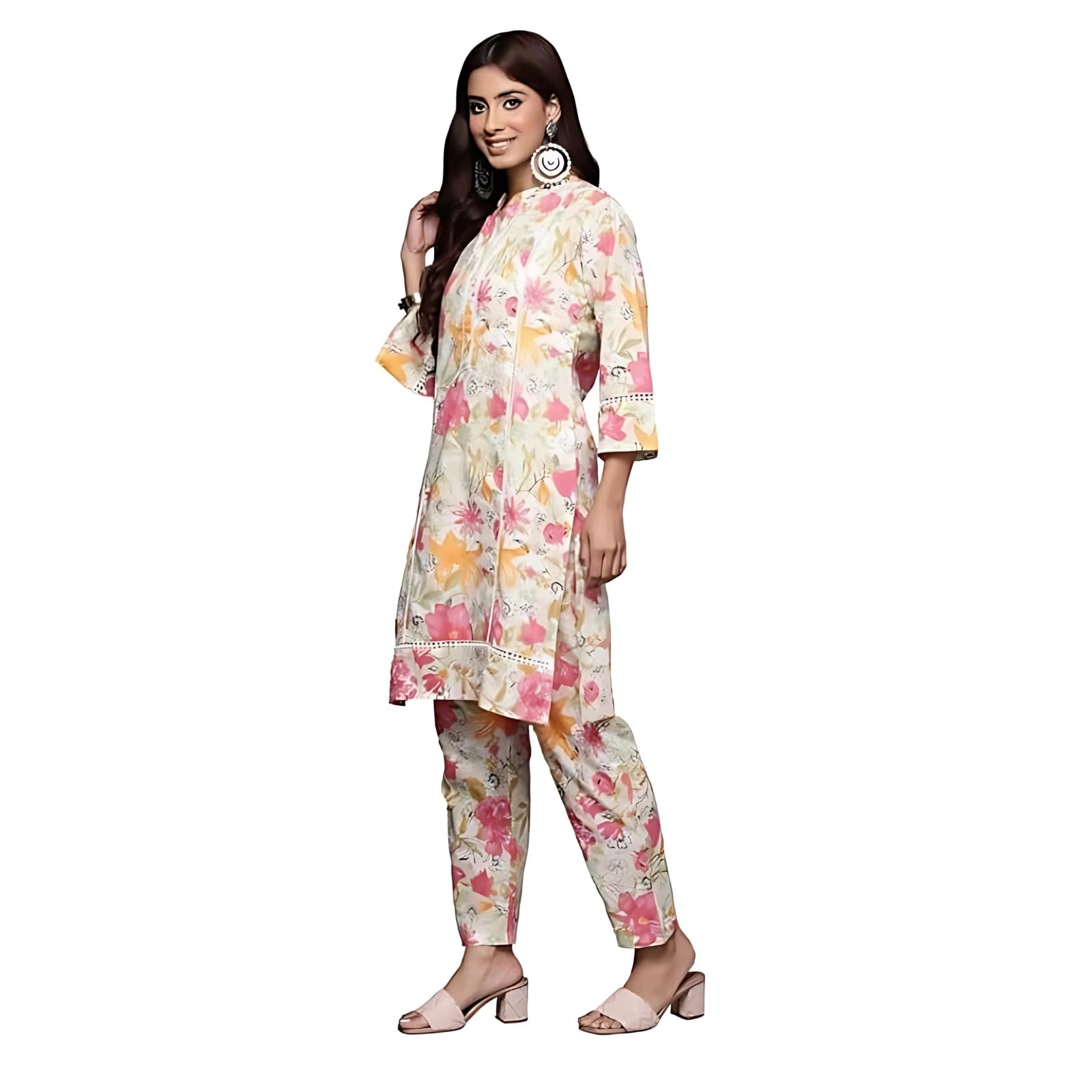 Varanga Women Off White Floral Printed Kurta Set  Elegant Ethnic Wear For Casual & Festive Occasions (Extra Large)