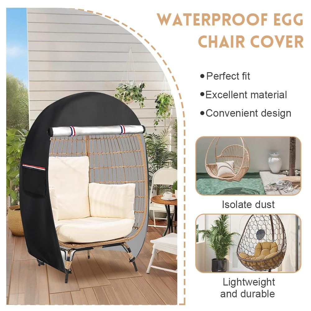 NAVESO Housse de chaise en forme d'œuf imperméable avec double fermeture éclair 420D - Résistante aux intempéries et anti-poussière - 115 x 63 x 140 cm