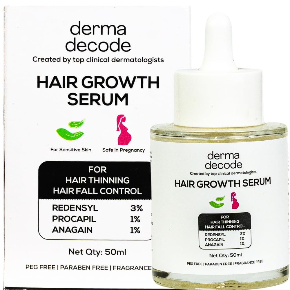 derma decode advanced hair growth serum for scalp, hair serum for hairfall control in women and men, 3% redensyl 1% procapil 1% anagain, trifolium pratense. anti hairfall treatment 50ml