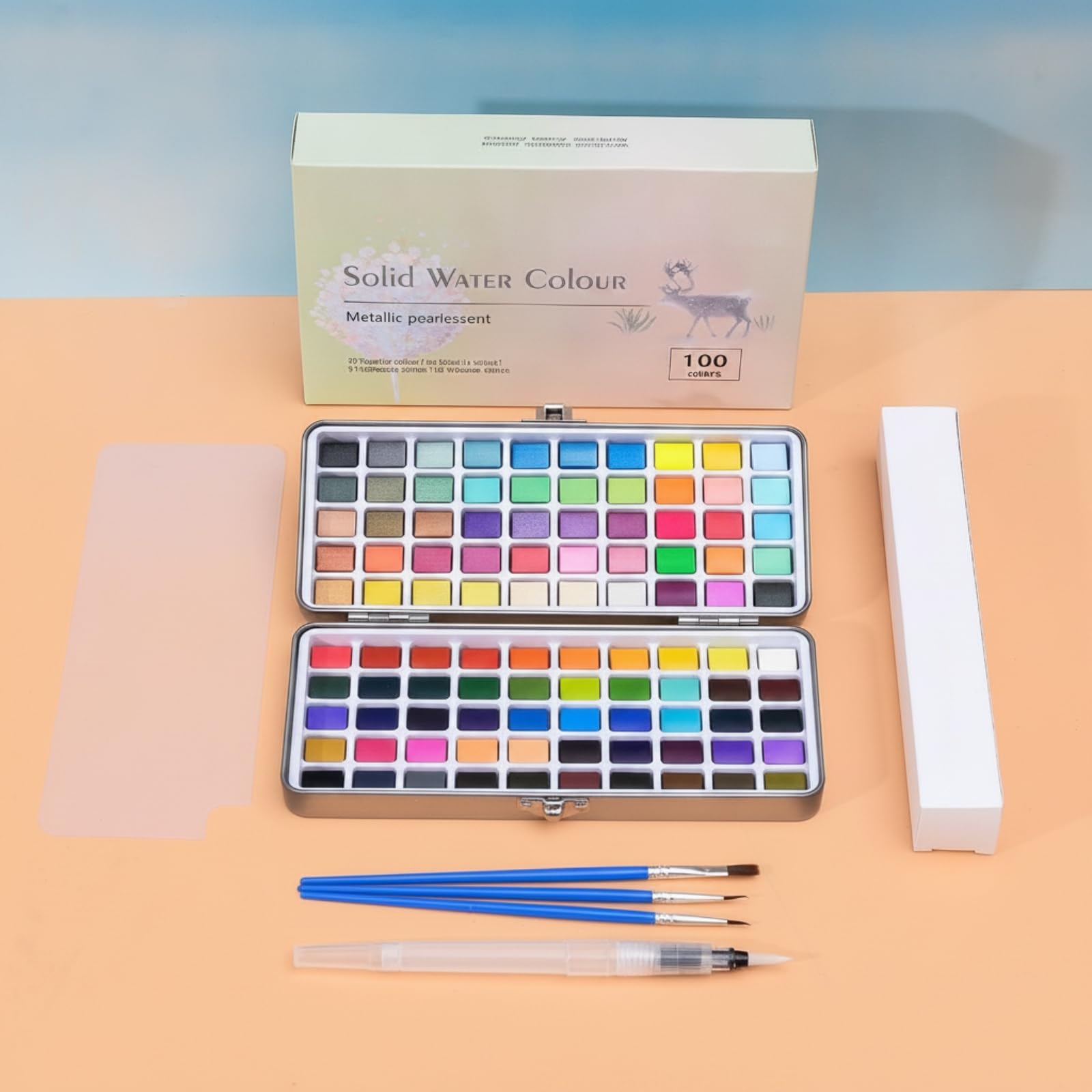 Solid Aquarellfarben set Aquarellpalette Farbnäpfe Mischplatte Wasserpinsel Kompaktes Metall Etui Sichere Aufbewahrung für Skizzieren Unterwegs Malkurs Heimprojekte