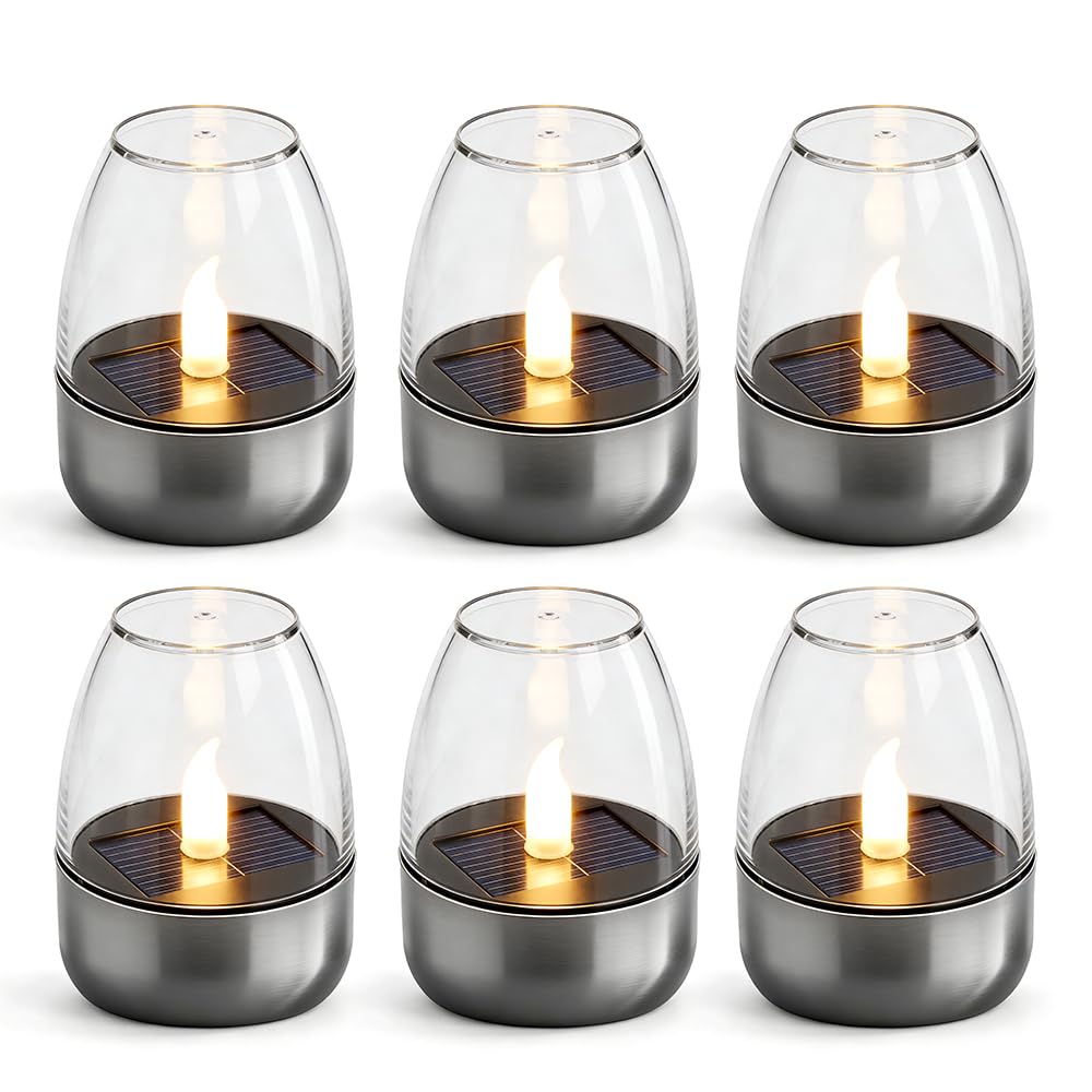6 Piezas Velas Solares Exterior,Vela Solar Exterior,Velas Led Efecto Llama para Exteriores Resistente A La Intemperie Jardín Terraza Balcón Decoración