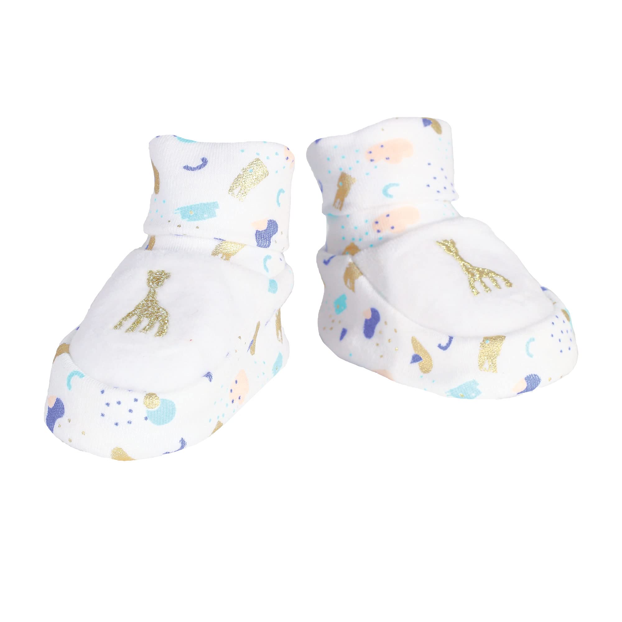 Sophie La Girafe - Chaussons Bébé Garçons Blanc Détails Bleus - Doux Et Chauds 0-1 Mois