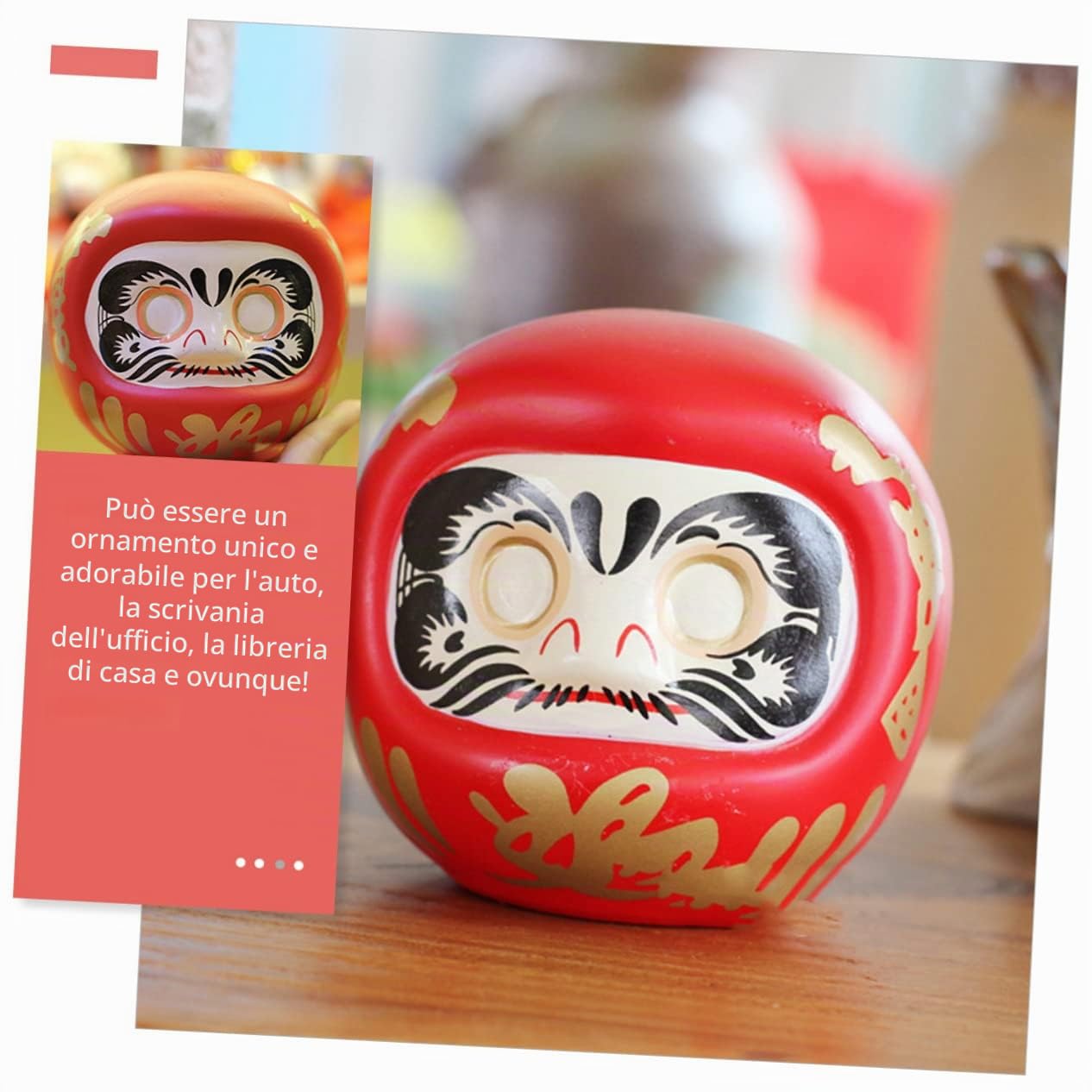 Salvadanaio Giapponese Daruma in Ceramica Rosso da Tavolo
